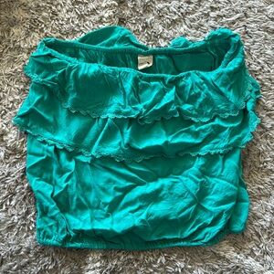 Cute Cropped Green Tube Top with Ruffles